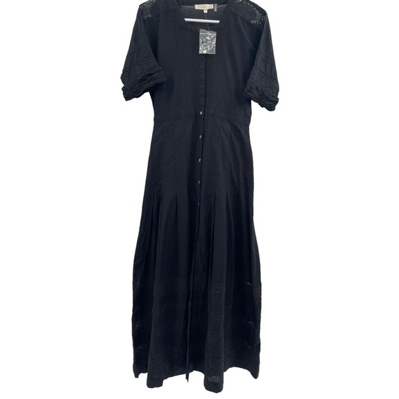 LOVESHACKFANCY Size S Black Edie Cotton Lace Fit & Flare Midi Dress - Picture 3 of 16